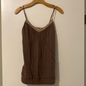 Beautiful brown tank with beaded detail.